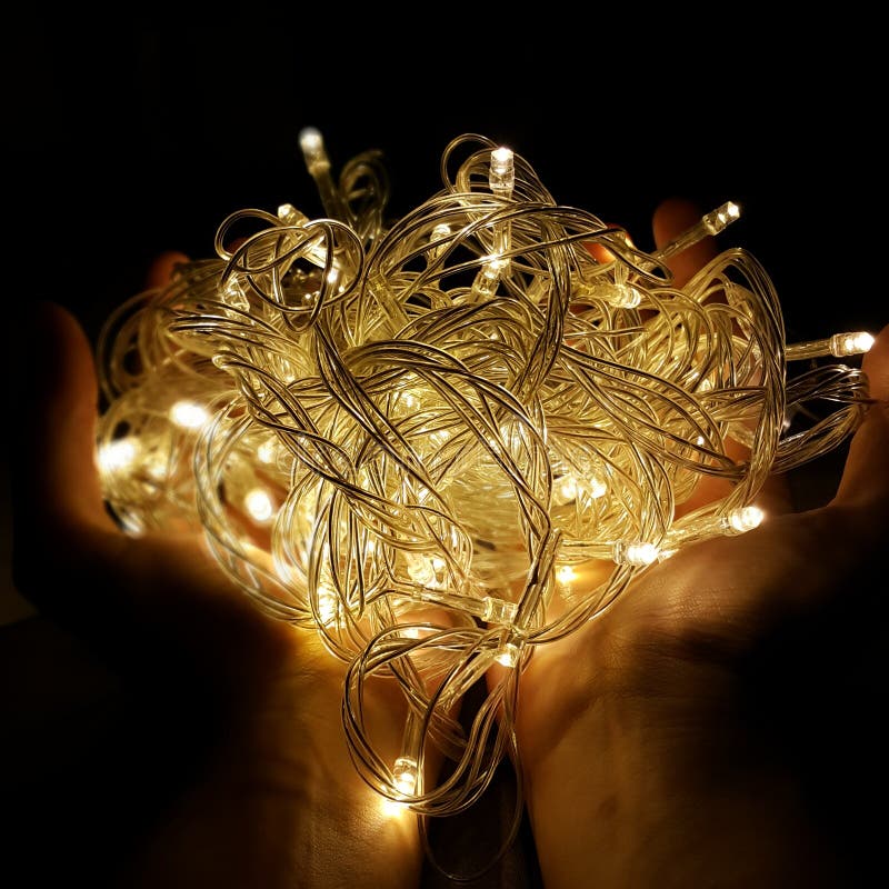 Fairy lights on hands stock photo. Image of shot, light 99791464