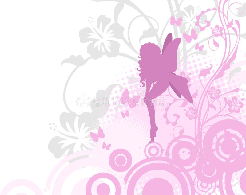 Fairy in pink garden, illustration