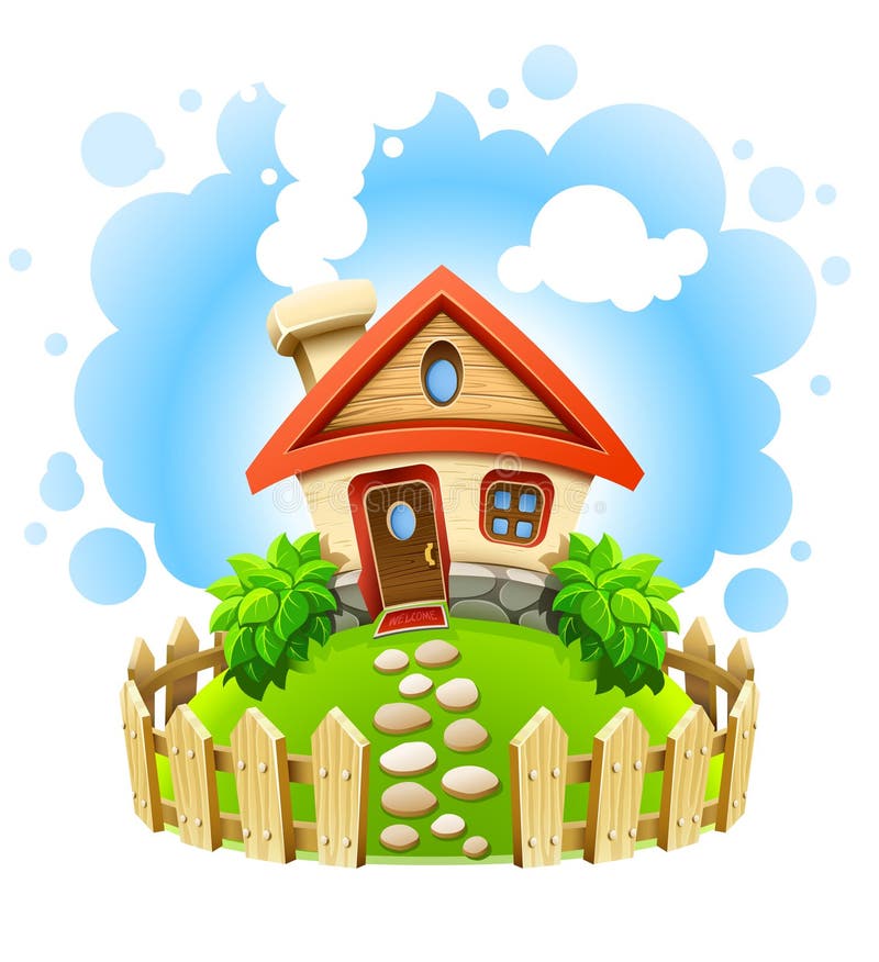 Fairy-tale House in Yard with Wooden Fence Stock Vector - Illustration ...