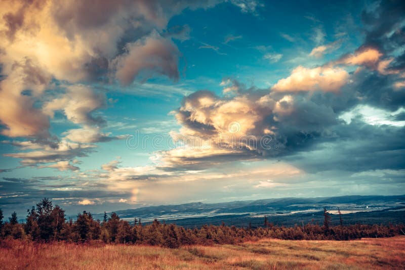 Fantastic bright colorful sky. Tatras. Slovakia.