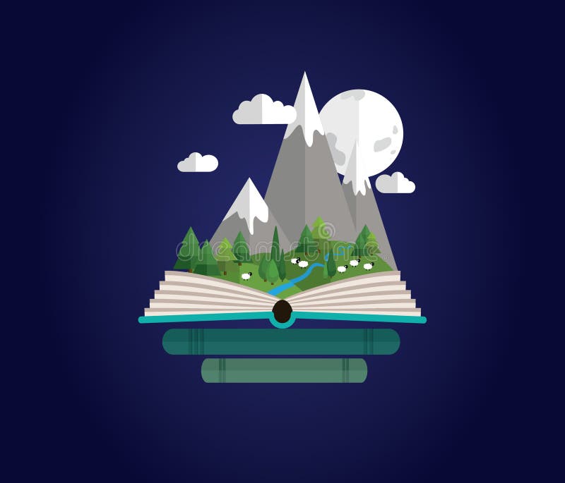 Summer, spring mountains landscape in the night. Fairy tale story royalty free illustration Summer, spring mountains landscape in the night. Fairy tale story royalty free illustration