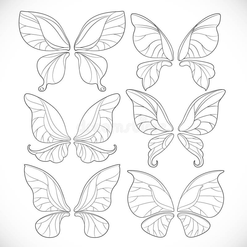 fairy-wings-different-form-outlines-set-stock-vector-illustration-of