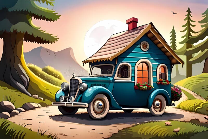 Fairytale cute small motorhome stock illustration