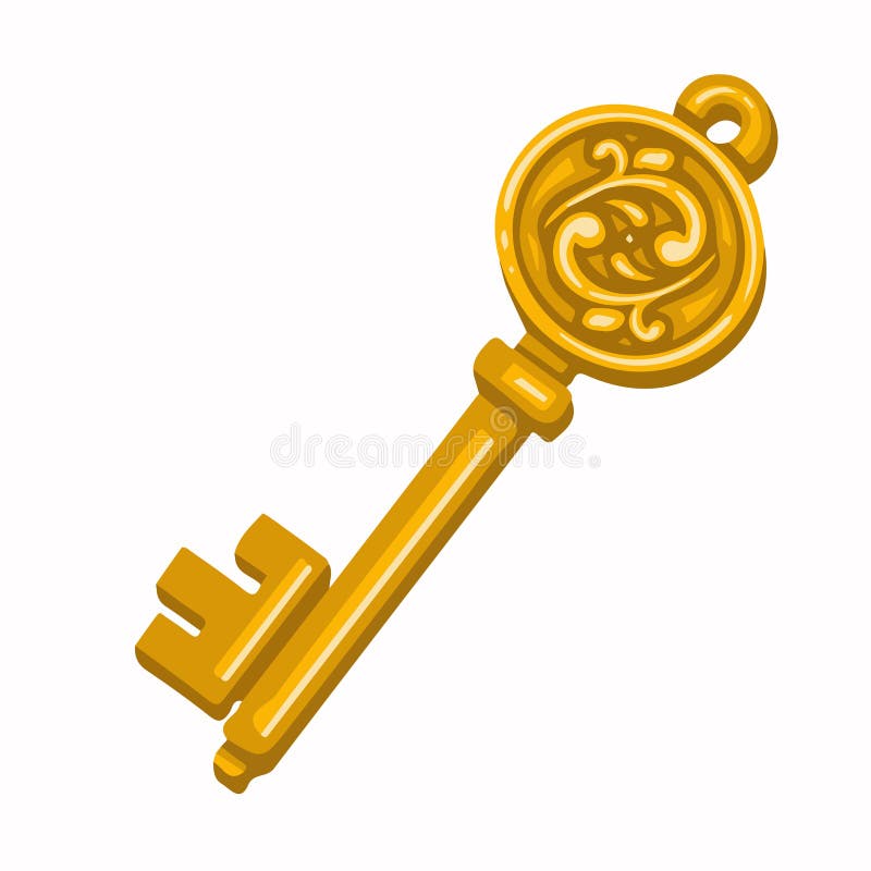 Fairytale golden door key, protection, vector illustration eps10 stock illustration