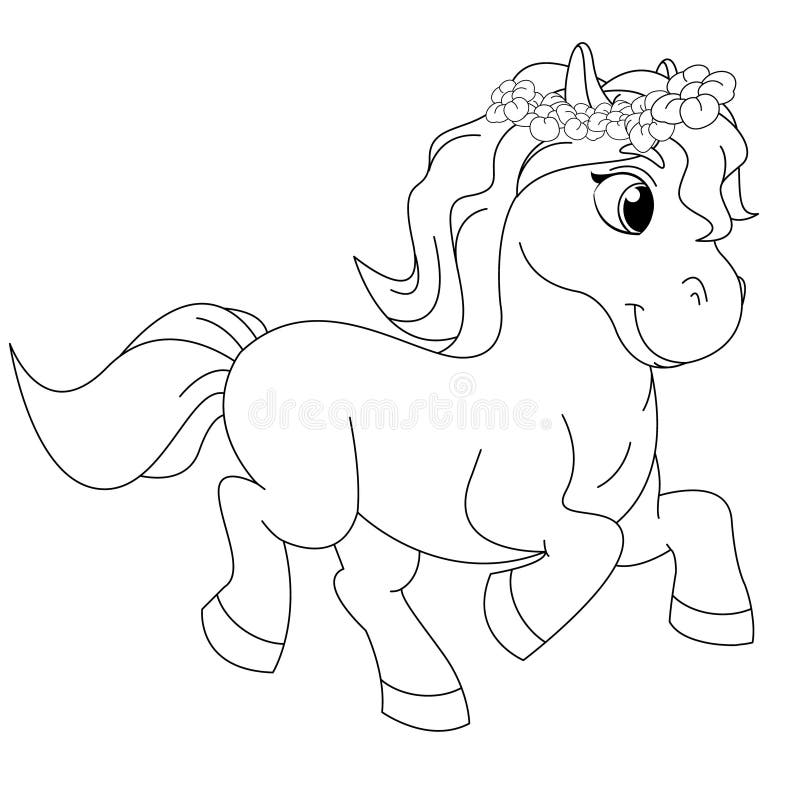 Fairytale Pony Coloring Book Page stock illustration