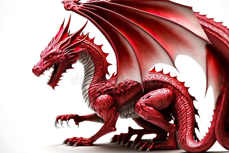 Fairytale Red Dragons Stands on Its Paws Isolated on White Background