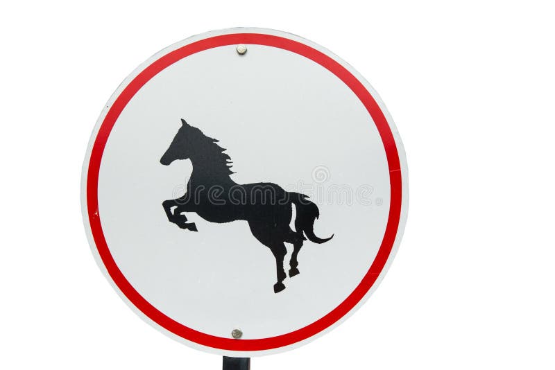 Faites attention du signe circulaire en métal de cheval images stock Faites attention du signe circulaire en métal de cheval images stock