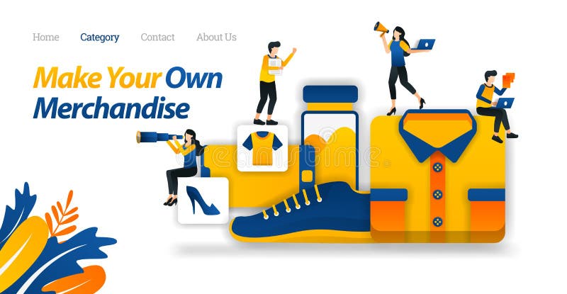 Faites des emplettes et faites vos propres marchandises à partir des chemises, T-shirts, les chaussures, culbuteurs avec nous Ill illustration de vecteur Faites des emplettes et faites vos propres marchandises à partir des chemises, T-shirts, les chaussures, culbuteurs avec nous Ill illustration de vecteur