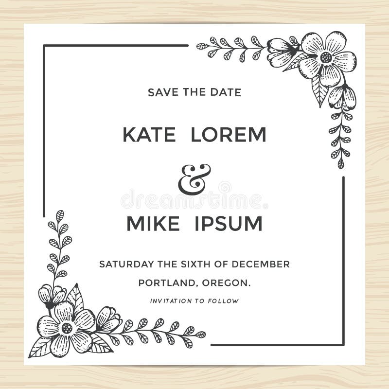 Faites gagner la date, épousant le calibre de carte d'invitation avec la fleur tirée par la main Conception minimale illustration de vecteur