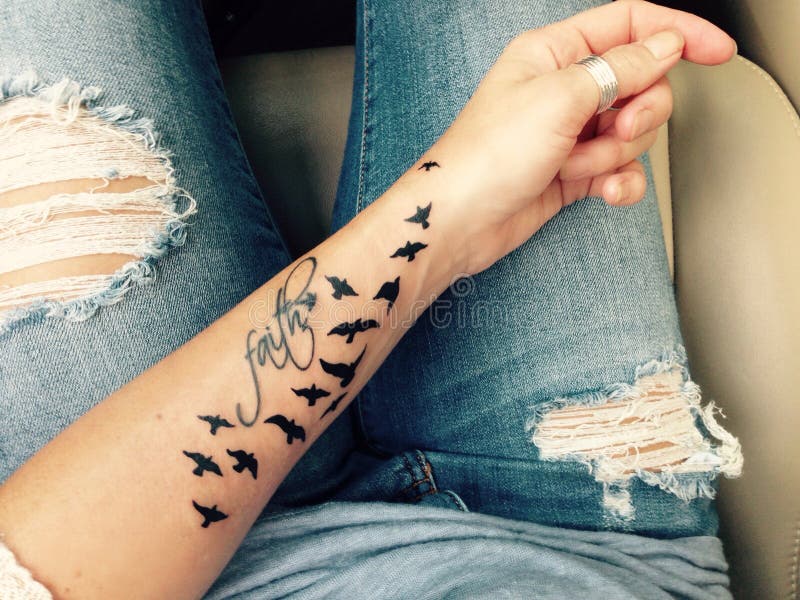 Faith + Sparrow Tattoo on Female Arm Editorial Stock Photo - Image of blue, tattoo: 75548113 Faith + Sparrow Tattoo on Female Arm Editorial Stock Photo - Image of blue, tattoo: 75548113
