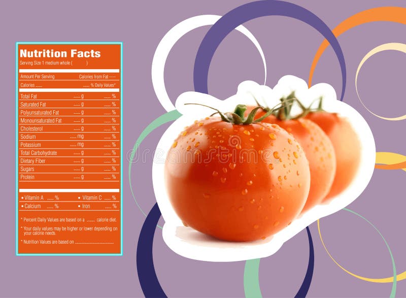 Tomate Avec Un Label De Faits De Nutrition. Illustration de Vecteur
