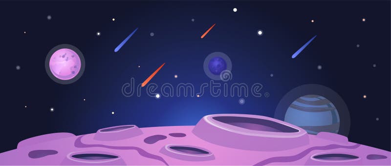 Espaço No Jogo Planeta De Fundo Desenho Animado Neon Roxo Galáxia