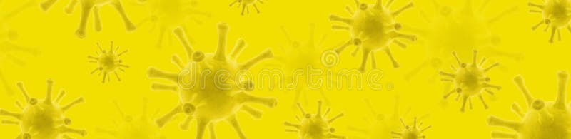 Faixa panorâmica do covid19 coronavirus para ícones do vírus corona sarscov2 no plano de fundo amarelo