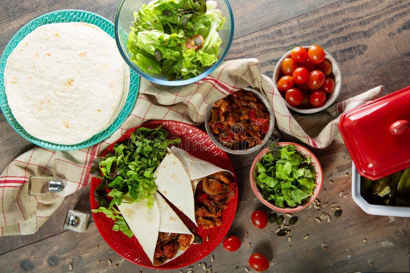 Fajitas with Chicken , Mexican Cuisine, Texmex Cuisine Stock Photo