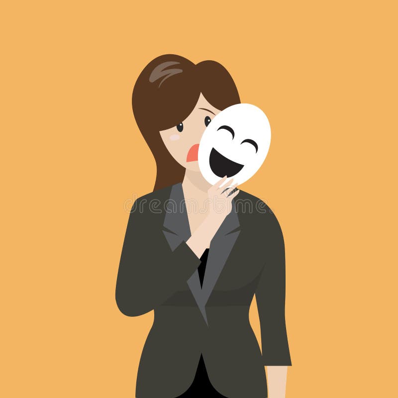 Fake business woman holding a smile mask