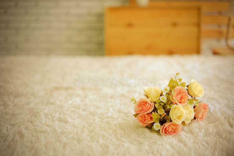 Fake flower on the bed stock image. Image of gift, bouquet 230918037