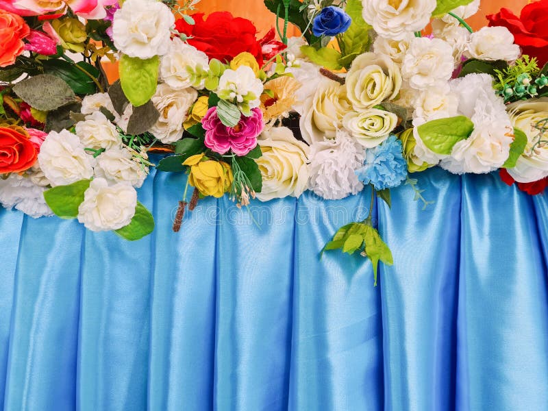 Fake Roses and Elegant Blue Fabric Stock Photo Image of romance, pile