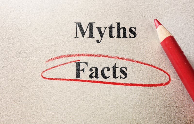 Facts circled vs myths, and pencil on textured paper. Facts circled vs myths, and pencil on textured paper