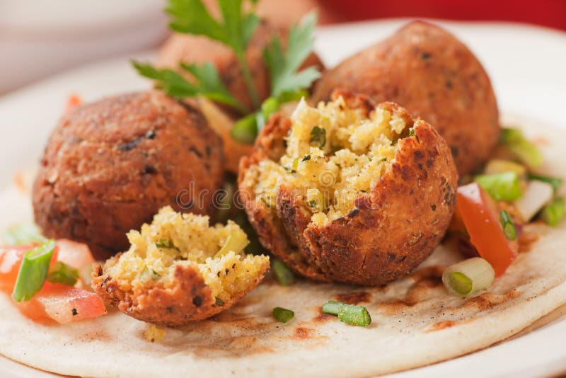 Falafel, deep fried chickpea balls on pita bread