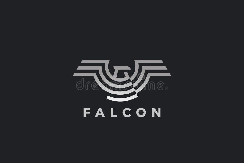 Falcon Logo Flügel geometrische heraldische Luxus-Design-Vektorvorlage. Adlerfalken-Linearlinie lizenzfreie abbildung