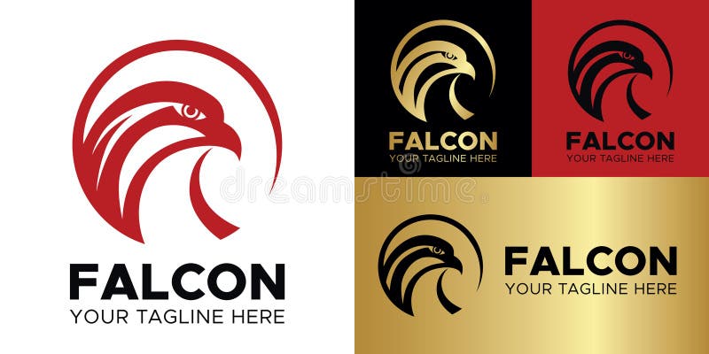 Falcon. Rot-Schwarz-Gold-Kopf-Symbol des Adlerkreises. vektor abbildung