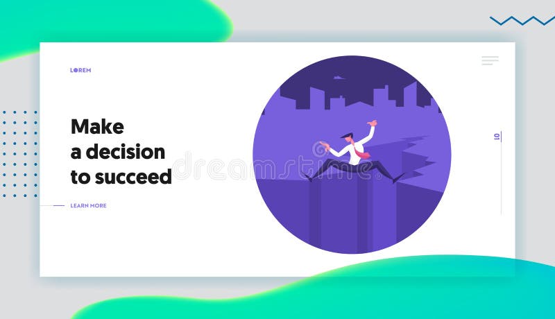 Falimentul gestionării crizelor și pagina de aterizare a site-ului web al unității de credit. om de afaceri stand pe stâncă cu pic vector illustration