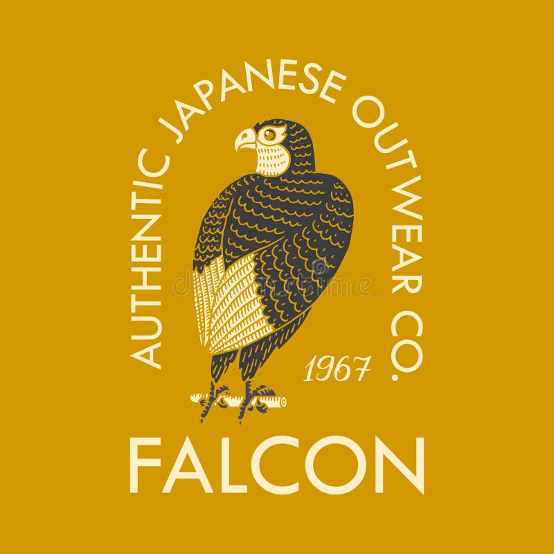 Falkelogo für T-Shirt Eagle oder wilder Vogel für Weinlesefahne oder -plakat Porträt-japanische Art Hand gezeichnet graviert stock abbildung