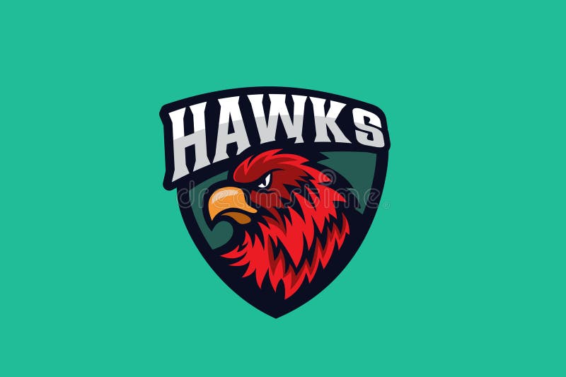 Falkenfalke Logo-Vogel auf Schildsportarten heraldischer abstrakter Vektorentwurf lizenzfreie abbildung