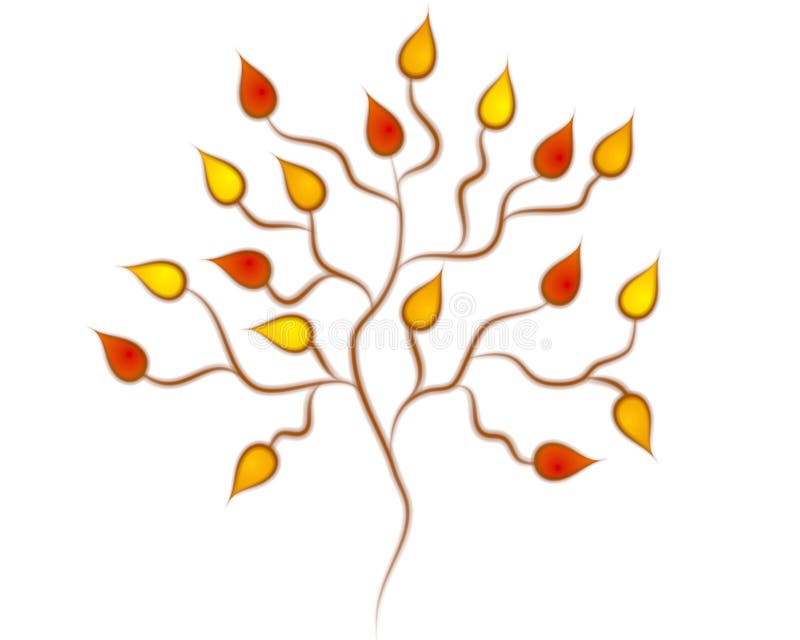 Fall Autumn Tree Clip Art. A simple clip art illustration of a tree with fall and autumn colored leaves in red, yellow and orange - isolated on white background stock illustration