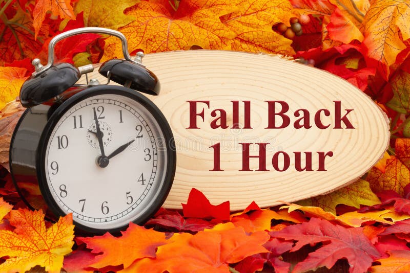 Fall Back 1 Hour Sign with Fall Leaves Stock Image Image of wood