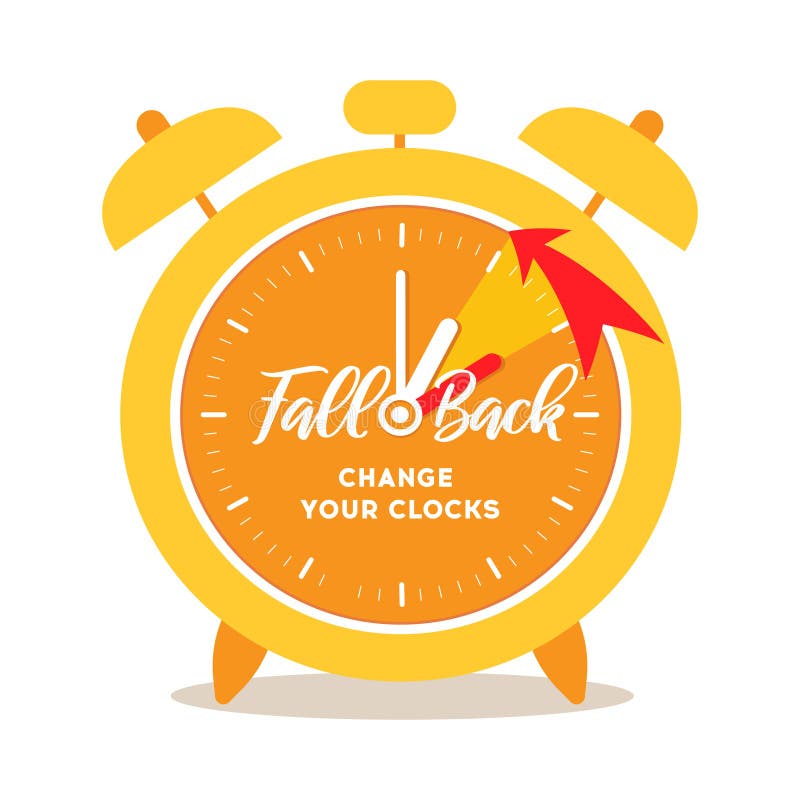 Fall Back Time Banner. Big Orange Alarm Clock with Example of Changing