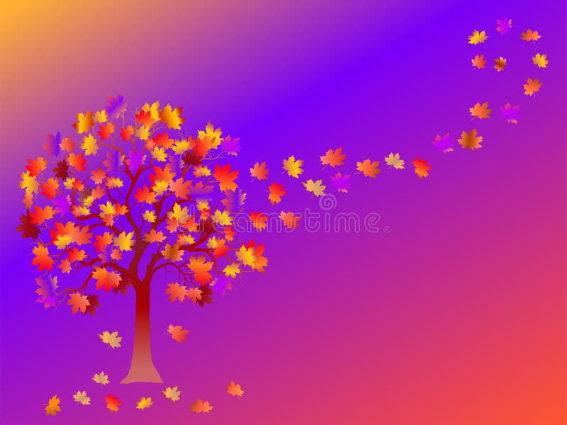 Fall background with colorful tree and falling leaves on purple background. royalty free illustration Fall background with colorful tree and falling leaves on purple background. royalty free illustration