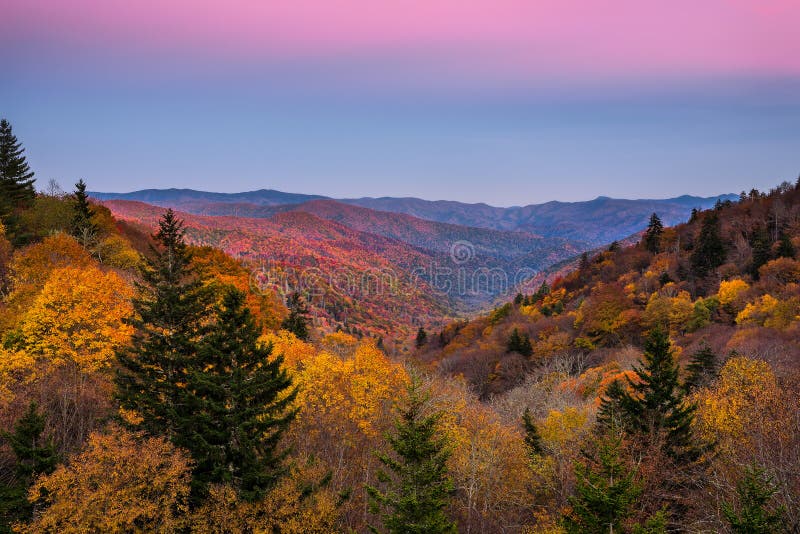 Fall colors, twilight, Smoky mountains