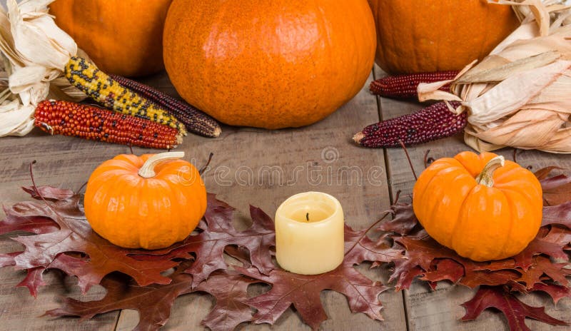 Fall decorative display with pumkins