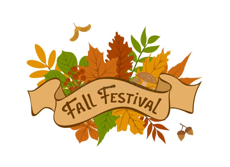 Fall festival vintage badge with forest autumn colorful leaves