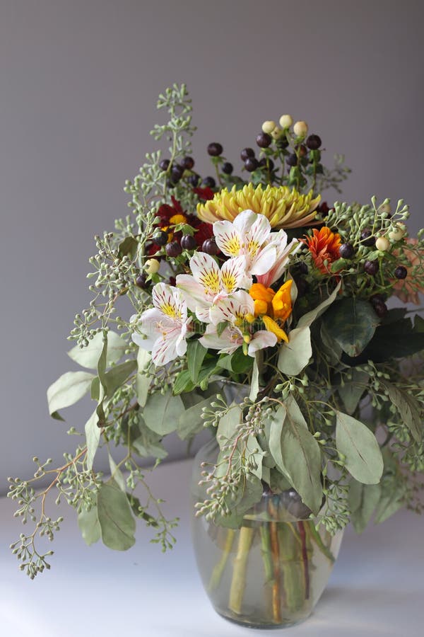 Fall Flower Bouquet in Glass Vase Stock Photo Image of color