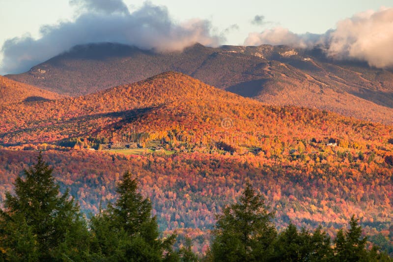 Fall Foliage with Mt. Mansfield in the Background. Stock Photo Image