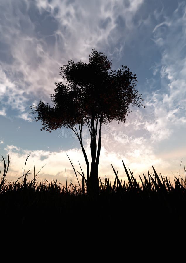 Fall Maple Tree Landscape Silhouette Stock Illustration Illustration