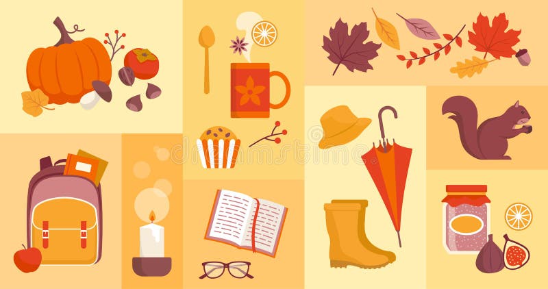 Fall season icons set stock illustration