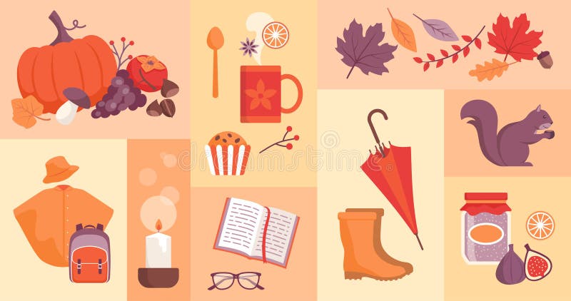 Fall season icons set royalty free illustration