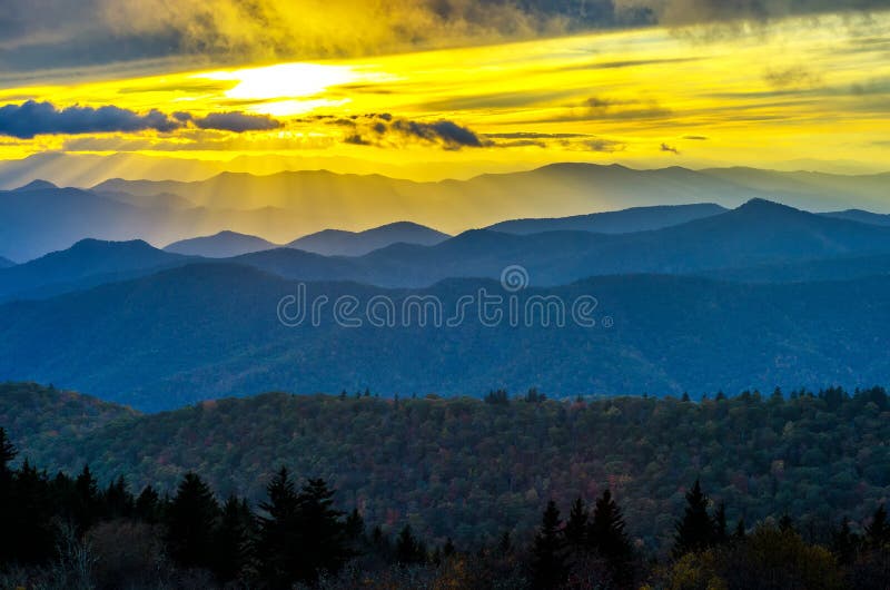 Fall sunset, Cowee Mountains, Blue Ridge Parkway