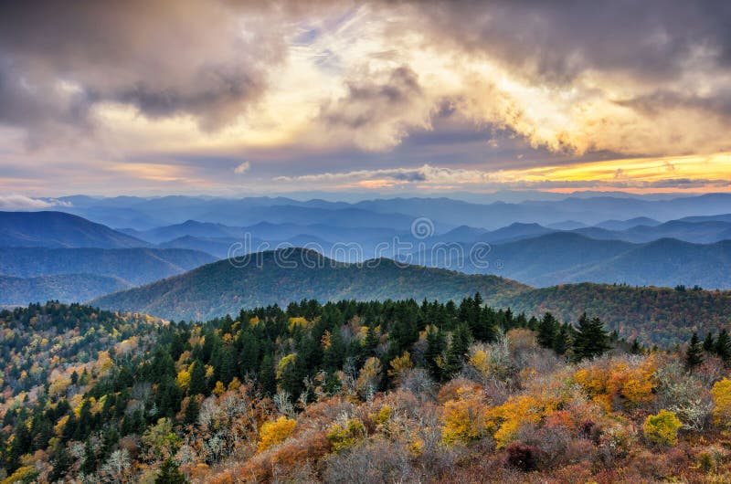 Fall sunset, Cowee Mountains, Blue Ridge Parkway