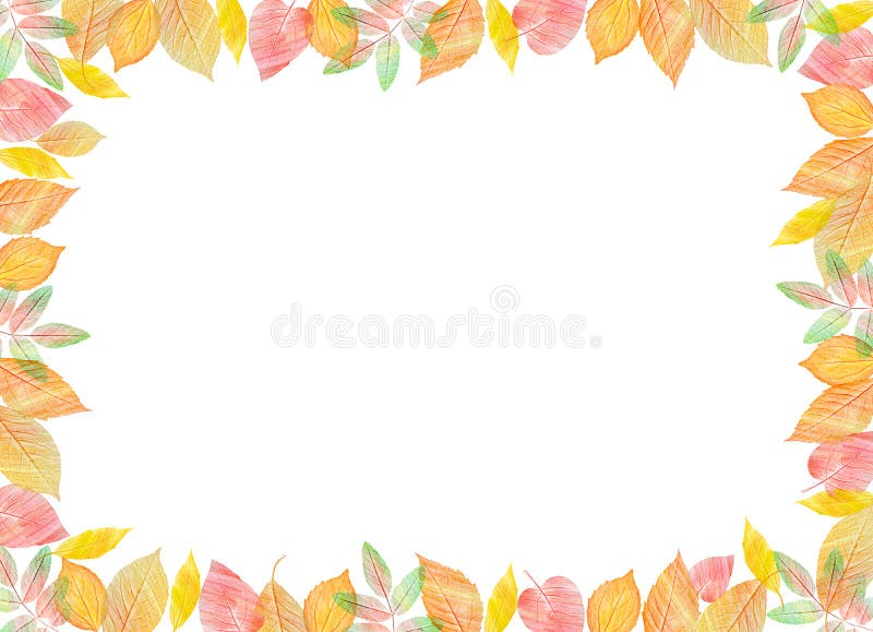 Fall template. Bright colourful autumn leaves on horizontal white background. stock illustration Fall template. Bright colourful autumn leaves on horizontal white background. stock illustration