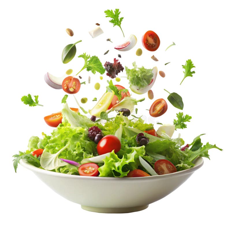 Fallande Salad isolerad på vit bakgrund royaltyfri illustrationer
