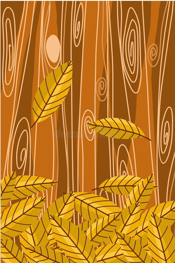 Fallen dry leaves with wood texture tree background stock illustration