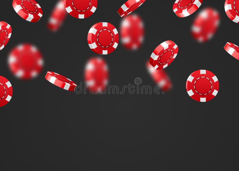 Fallende Kasinopokerchips des roten Fliegens lokalisiert auf dunklem Hintergrund Jackpot- oder Siegerkonzept