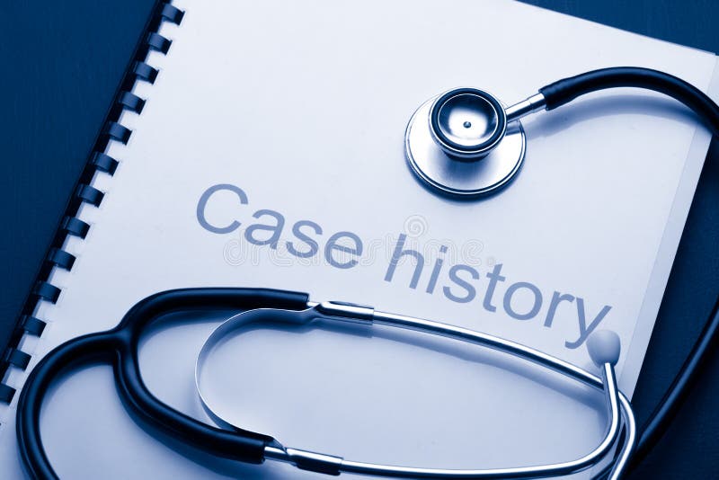 Case history and stethoscope on black. Case history and stethoscope on black