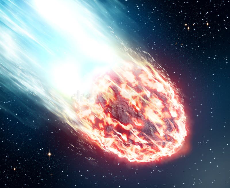 Falling Burning Meteorite 3D Illustration Stock Illustration 