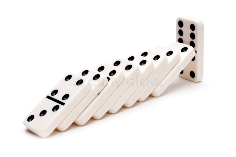 Falling dominoes on white