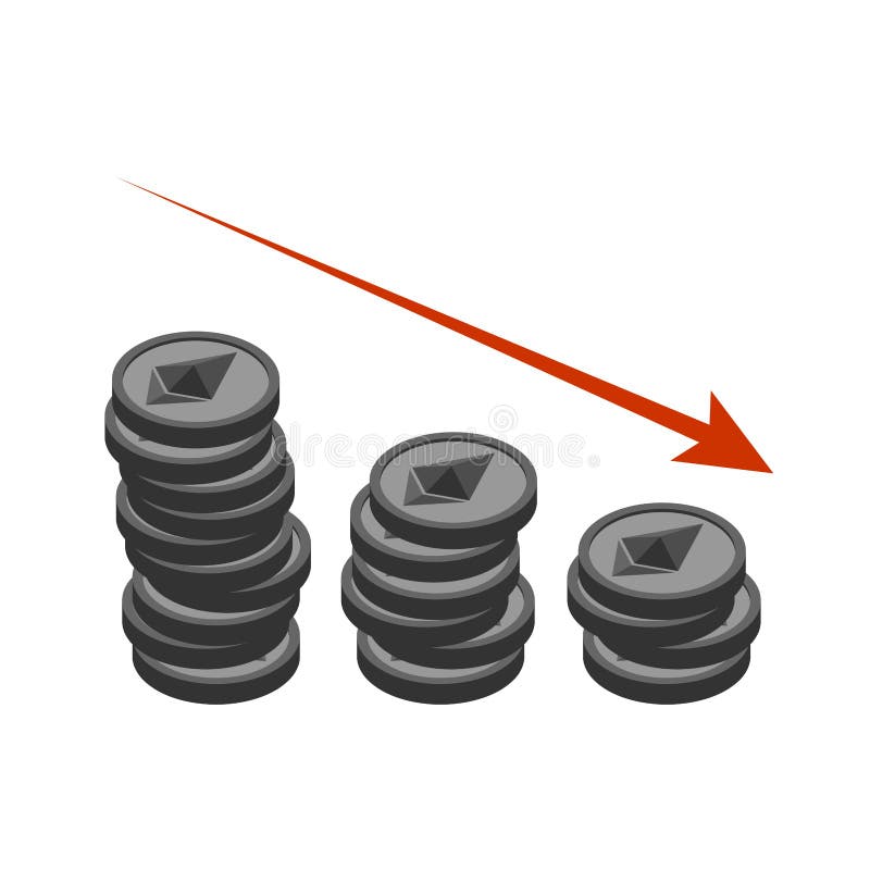 Falling etherium graph. Decrease in Cryptocurrency. Virtual money. Vector illustration. Money decrease graphic vectors